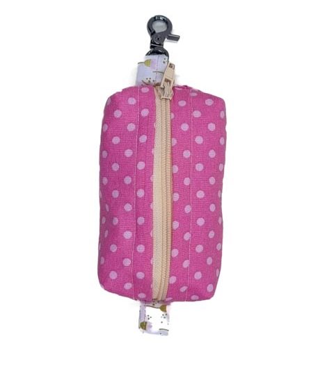 pink polk-a-dot dog poop bag holder