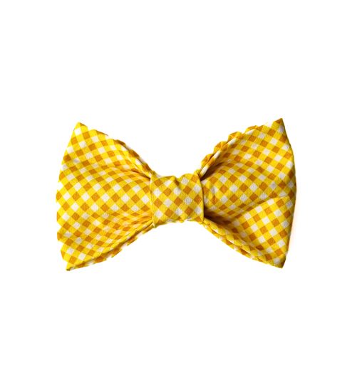 Lemon Yellow Gingham Dog Bow or Bow Tie